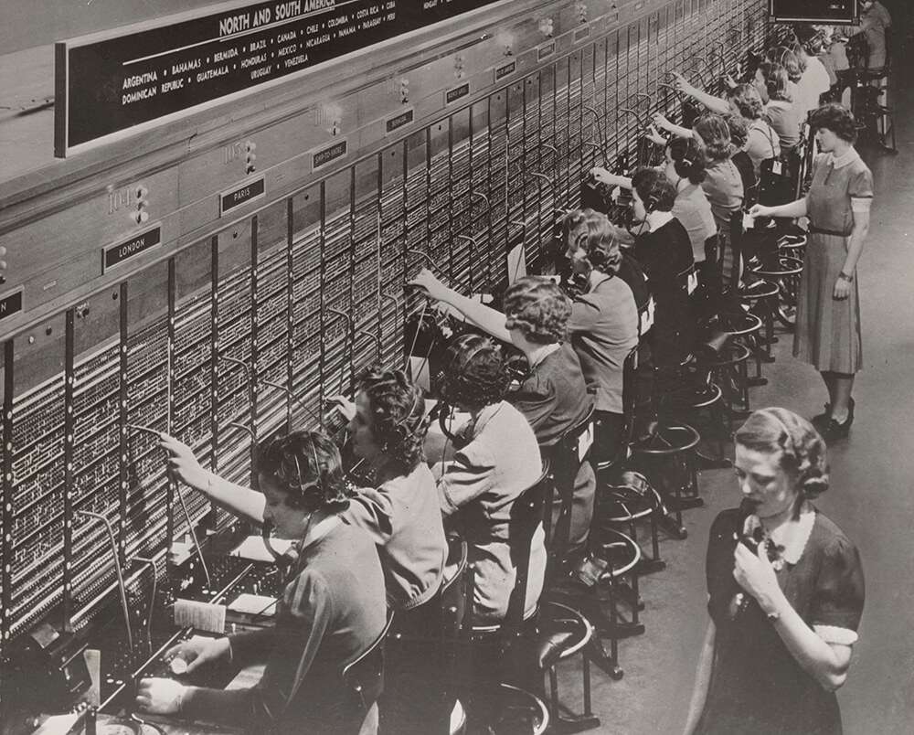 International telephone call being patched/routed, 1943